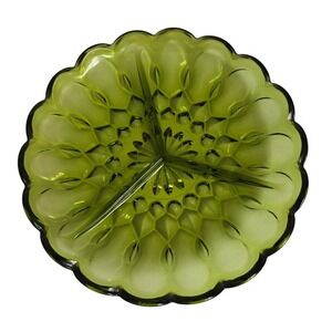 Vintage Anchor‎ Hocking, green 3 section divided serving dish Fairfield pattern